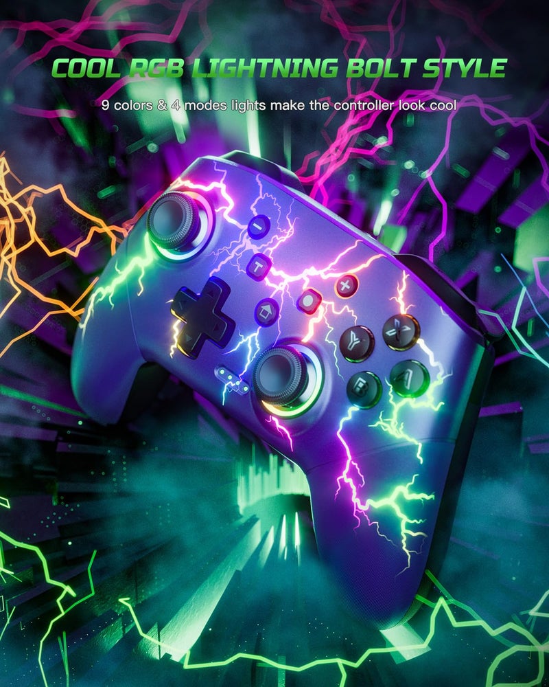 VOYEE Switch Controllers Compatible with Switch/Lite/OLED/PC Windows, 1000mAh Programmable RGB Lightning LED, Wireless Pro Controller with One Key Pairing/Wake Up/Turbo/Vibration - Image 2